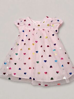 Mia & Mimi pink Tulle party dress with heart accents size 12 months like new!